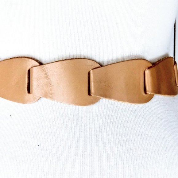 Vintage tan brown braided leather belt